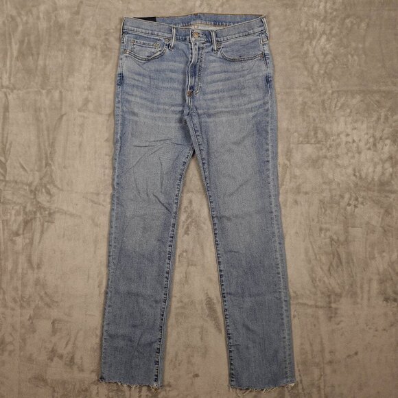 Abercrombie & Fitch jeans straight leg raw hem men's 32x34 light wash blue - Picture 1 of 11